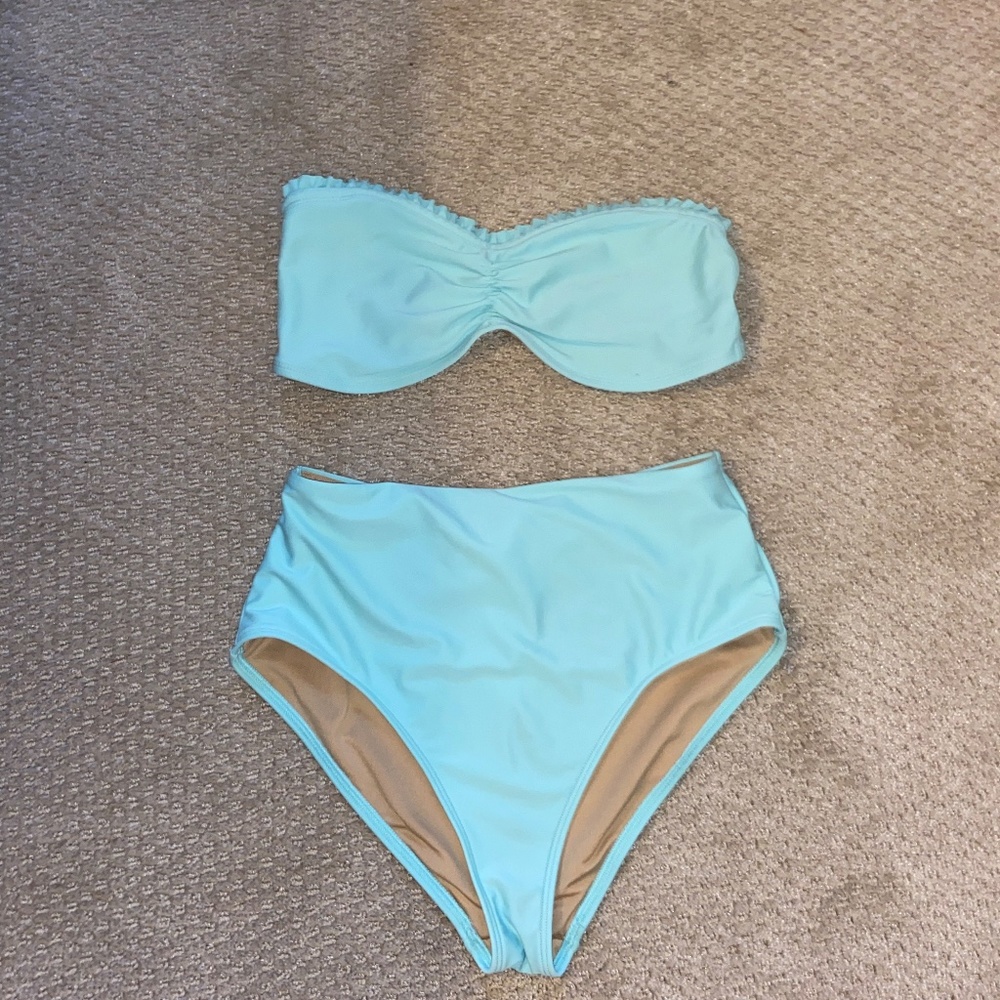 Cyan two piece high waisted swim suit